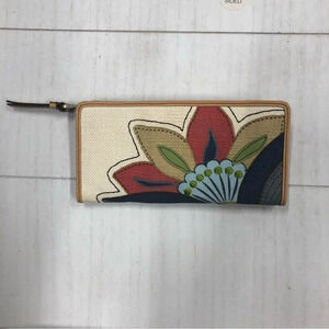 RELIC WALLET canvas Material With Embroidered Flower‎ Inside Card Slots EUC